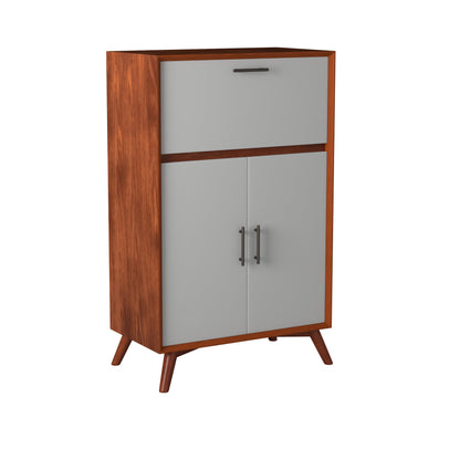Flynn Large Bar Cabinet w/Drop Down Tray, Chestnut/White