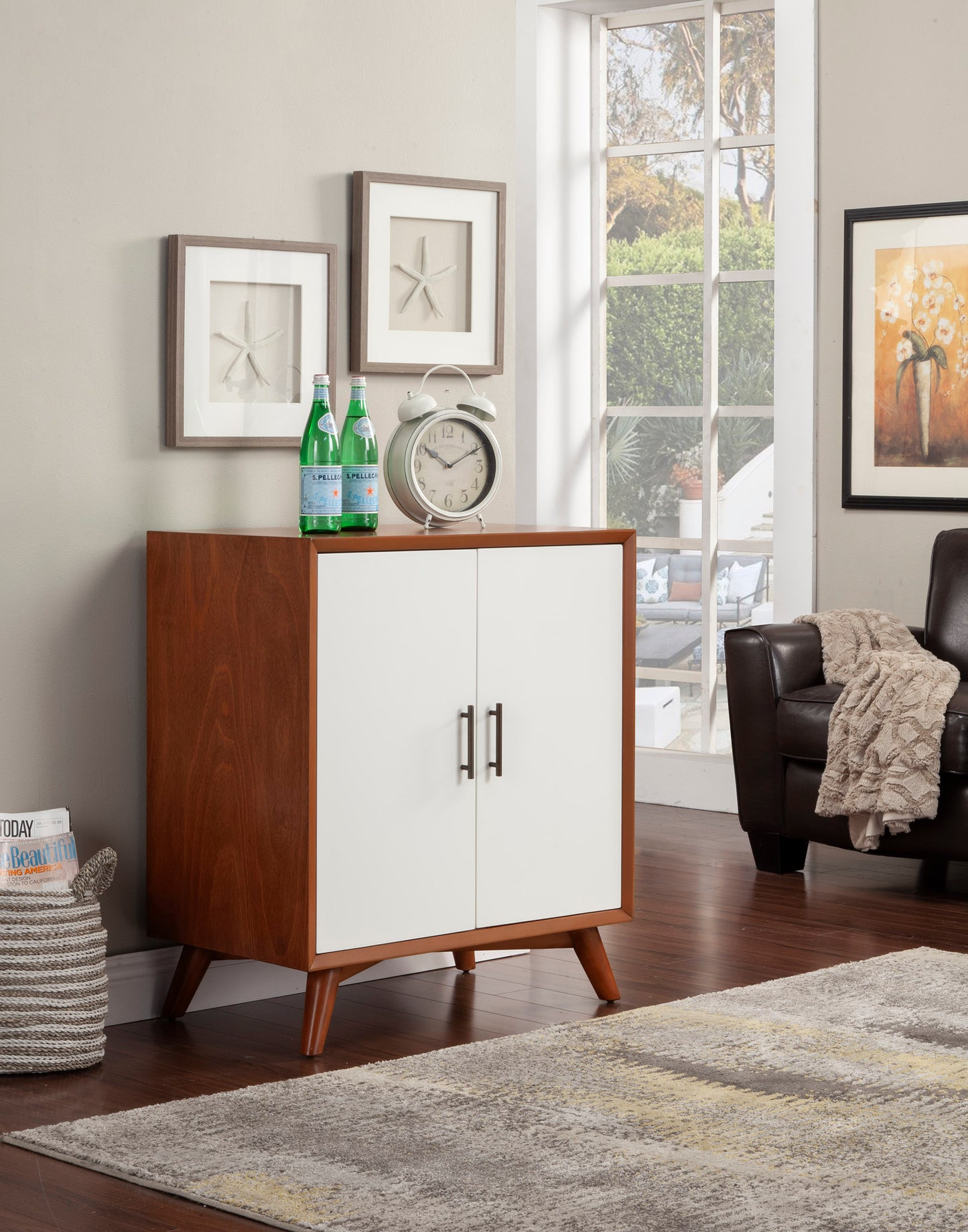 Flynn Small Bar Cabinet, Chestnut/White