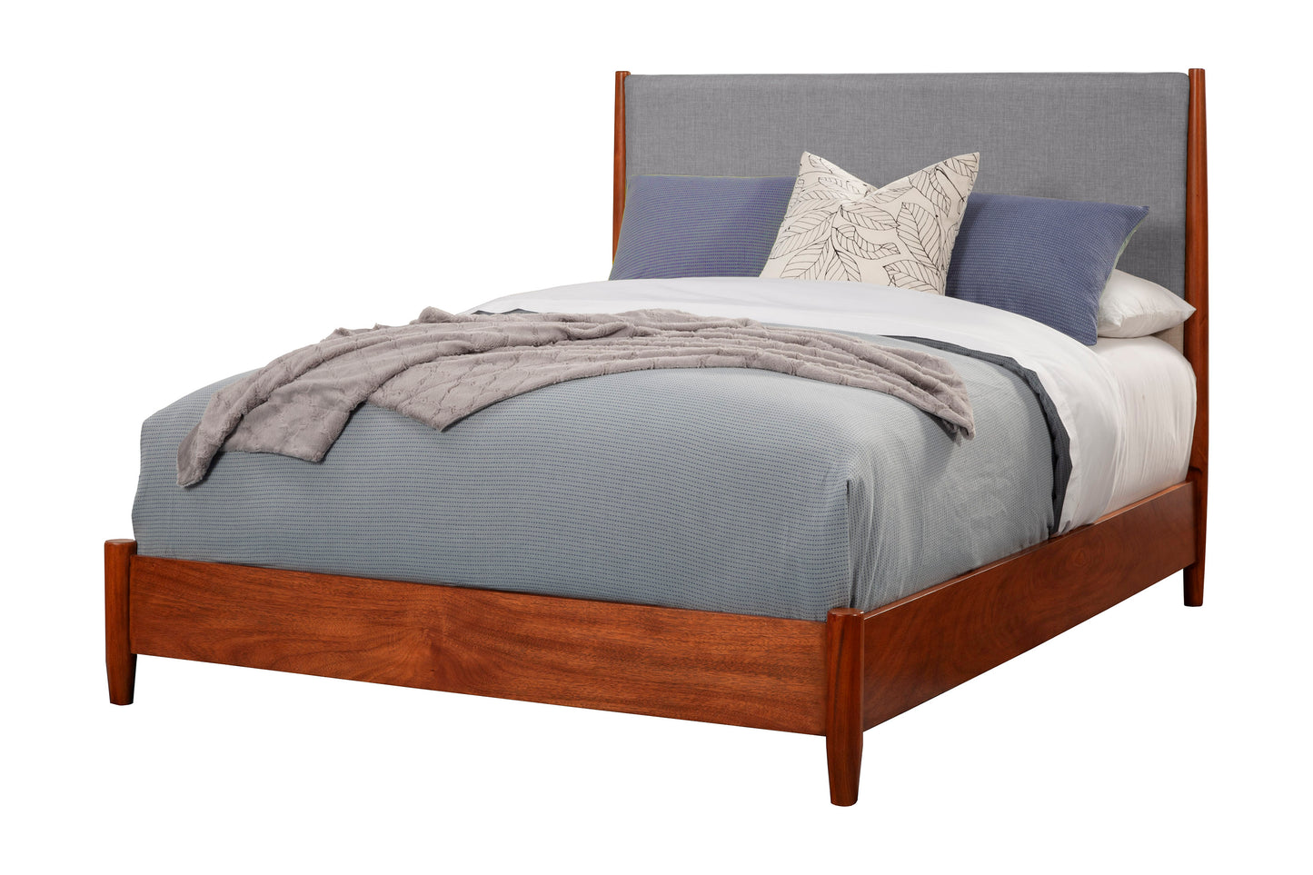 Flynn Mid Century Modern Two Tone California King Panel Bed, Chestnut/Grey