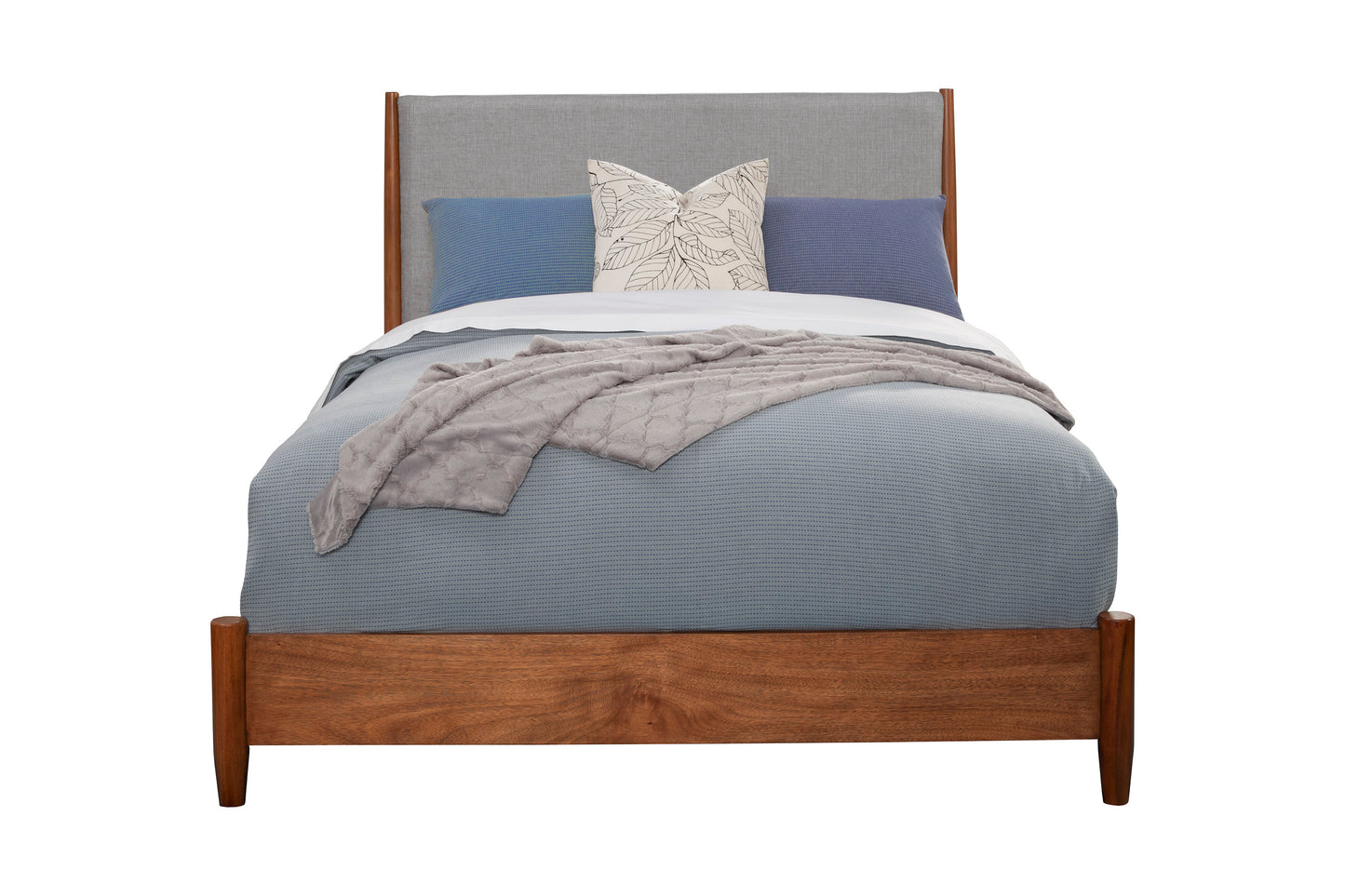 Flynn Mid Century Modern Two Tone California King Panel Bed, Chestnut/Grey