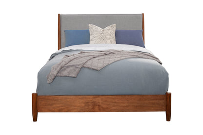Flynn Mid Century Modern Two Tone California King Panel Bed, Chestnut/Grey