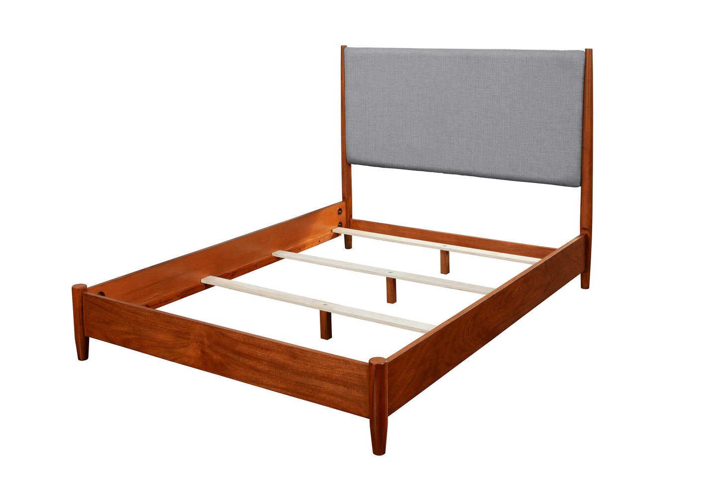 Flynn Mid Century Modern Two Tone California King Panel Bed, Chestnut/Grey